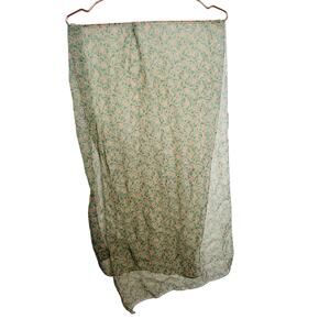 Vintage Sheer Green Pink Floral Bud Design Long Wrap Around Scarf Wrap